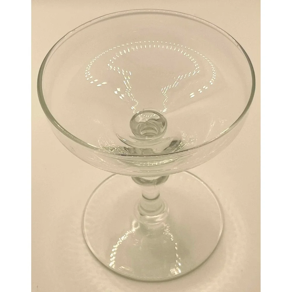 Vintage Clear Glass Champagne Coupe Cocktail Glasses Knop Stem Set of 4‎